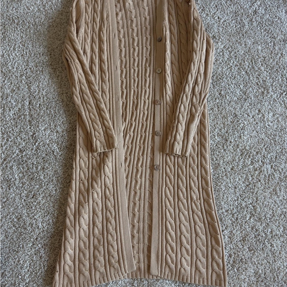 Brooks Brothers Tan Cable Knit Cardigan Sweater